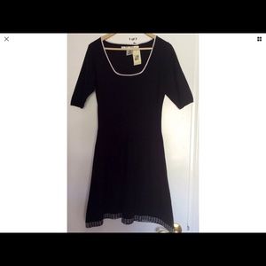 Max Studio Sweater Dress Textured Knit White Embroidered Trim